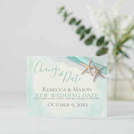 Änderung des Datums Starfish und Ribbon Postkarte (Stehend Vorderseite)