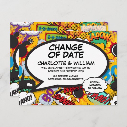 Änderung des Datums Verspäteter zeitgemäßes Comic Postkarte (Vorne/Hinten)