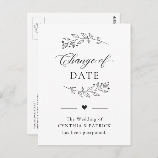 Änderung des Datums Zurückgestellt Elegant Einfach Postkarte (Vorne/Hinten)