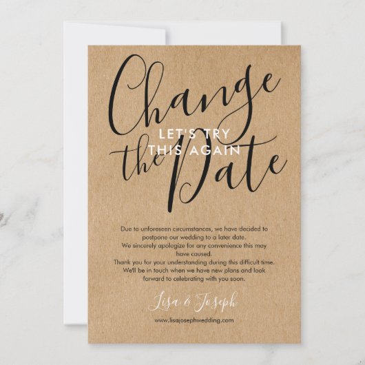 Änderung des Datums Zurückgestellt Stornierte rust Einladung (Vorderseite)