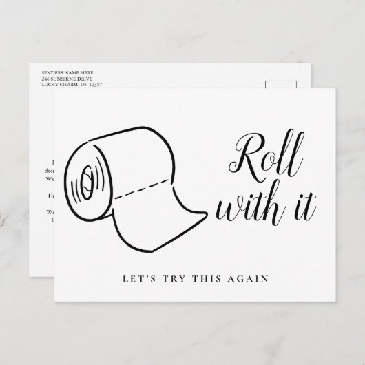 Änderung des Datums Zurückgestellt Storniertes Ere Ankündigungspostkarte (Vorne/Hinten)