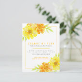 Änderung des Hochzeitsplanes Gelbe Marigold Storni Einladung (Stehend Vorderseite)