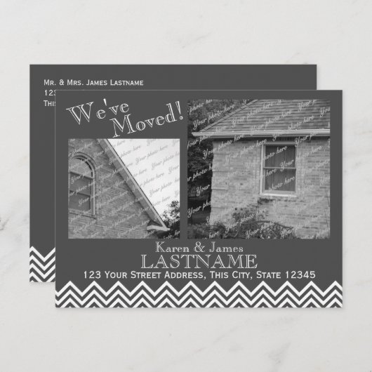 Änderung des Zickzack Adressmusters mit Foto Gray Ankündigungspostkarte (Vorne/Hinten)