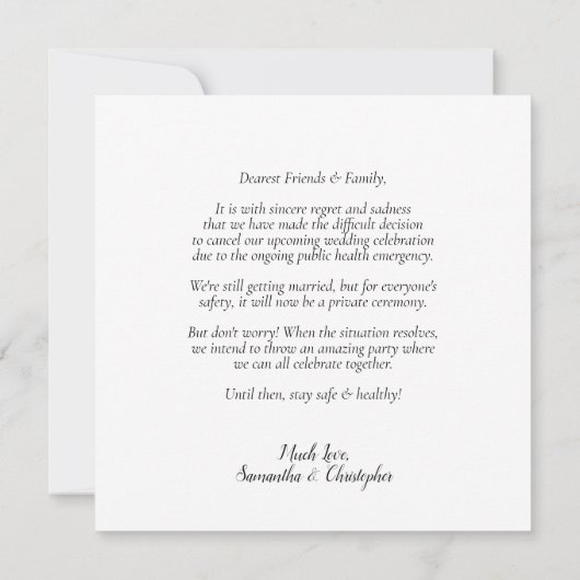 Änderung von Hochzeitplänen storniert oder umgepla Ankündigung (Rückseite)