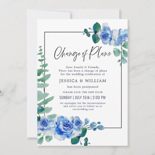 Änderung von Plänen aufgeschobene trostige blaue F Einladung (Vorderseite)