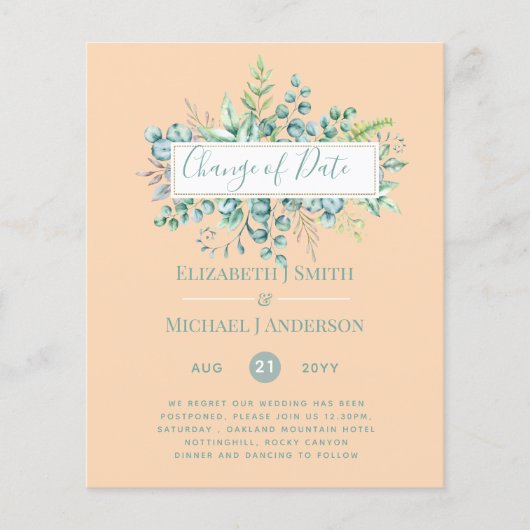 Änderung von Plänen Datum Grüne Eukalyptus Ereigni (Vorderseite)