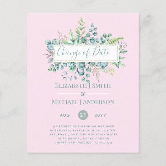 Änderung von Plänen Datum Grüne Eukalyptus Ereigni (Vorderseite)