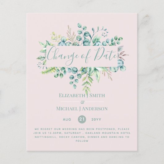 Änderung von Plänen Datum Grüne Eukalyptus Ereigni (Vorderseite)