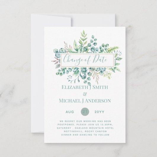 Änderung von Plänen Datum Grüne Eukalyptus Ereigni (Vorderseite)