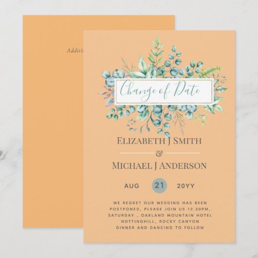 Änderung von Plänen Datum Grüne Eukalyptus Ereigni (Vorne/Hinten)