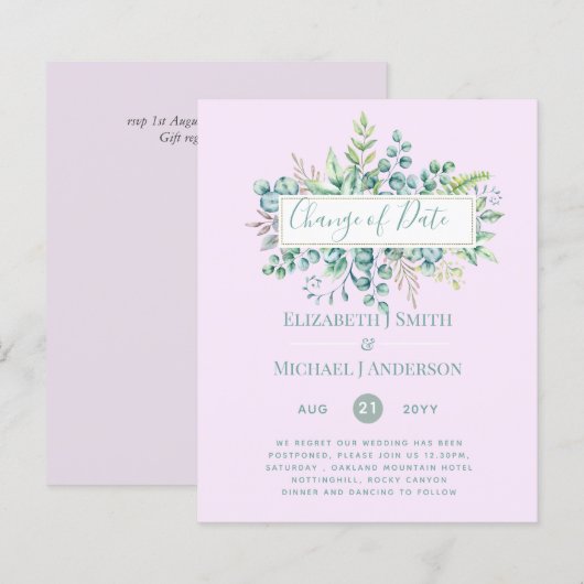 Änderung von Plänen Datum Grüne Eukalyptus Ereigni (Vorne/Hinten)