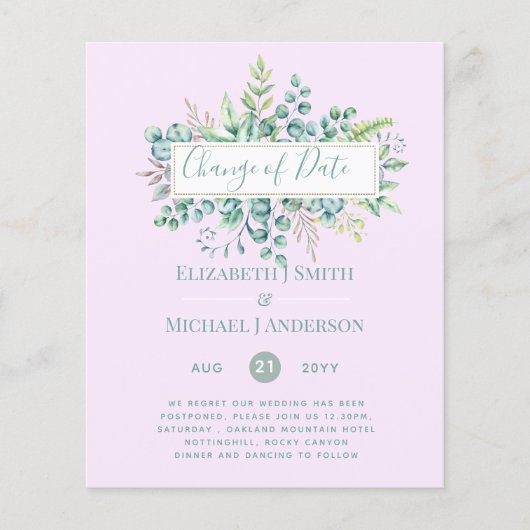 Änderung von Plänen Datum Grüne Eukalyptus Ereigni (Vorderseite)