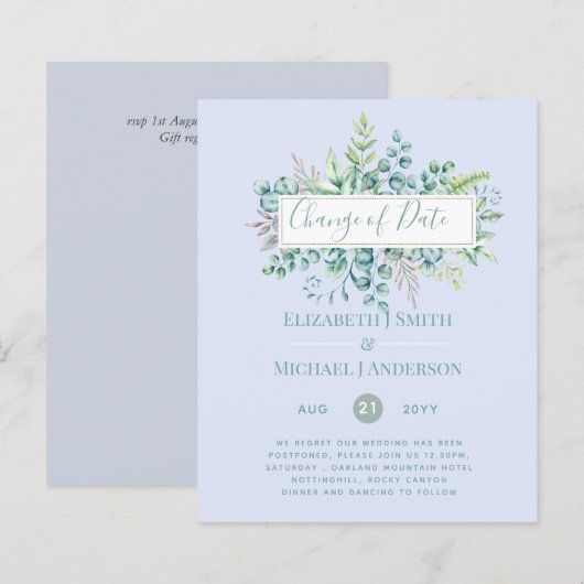 Änderung von Plänen Datum Grüne Eukalyptus Ereigni (Vorne/Hinten)