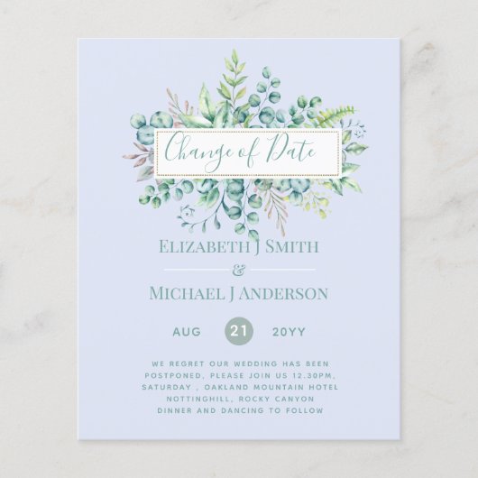 Änderung von Plänen Datum Grüne Eukalyptus Ereigni (Vorderseite)