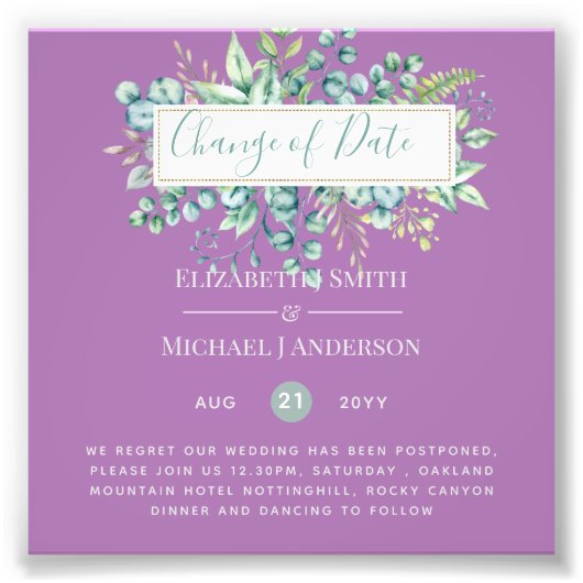 Änderung von Plänen Datum Grüne Eukalyptus Ereigni Fotodruck (Vorne)