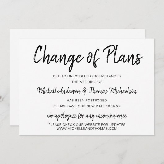 Änderung von Plänen einfach schwarz-weiß Save The Date (Vorne/Hinten)