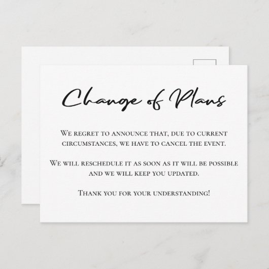 Änderung von Plänen einfache Aufschubankündigung Postkarte (Vorne/Hinten)