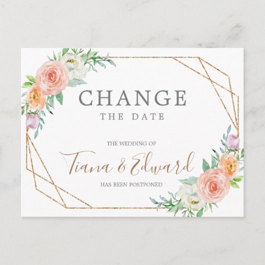 Änderung von Plänen Hochzeit verzögert Postkarte (Vorderseite)