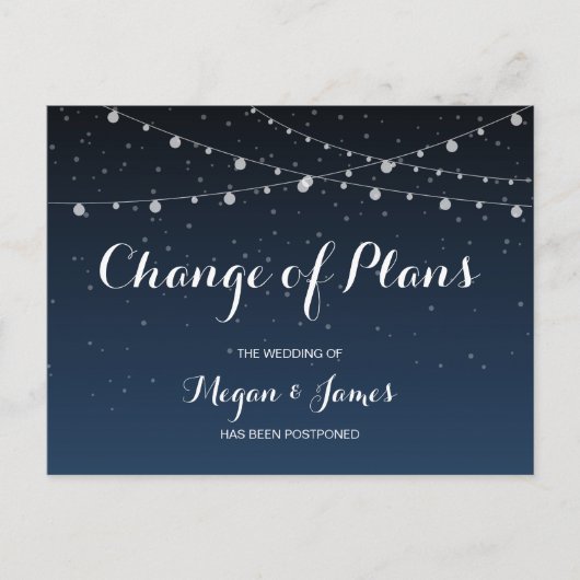 Änderung von Plänen Hochzeit verzögert Postkarte (Vorderseite)