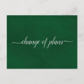 Änderung von Plänen Hochzeit verzögert Smaragdgrün Ankündigungspostkarte (Vorderseite)
