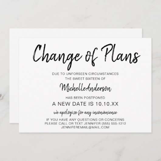 Änderung von Plänen in 16 . Geburtstag (Vorne/Hinten)