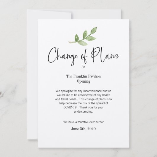 Änderung von Plänen Persönliches Ereignis COVID 20 Einladung (Vorderseite)