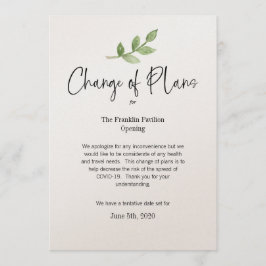 Änderung von Plänen Persönliches Ereignis COVID 20 Einladung