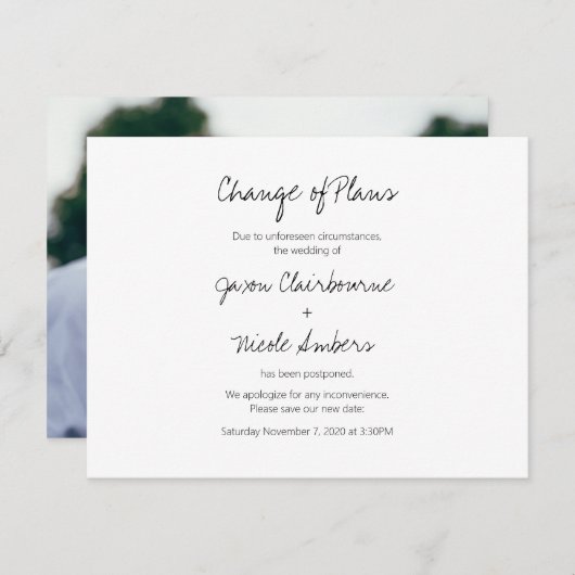 Änderung von Plänen Umschulung Foto Hochzeit oder Einladung (Vorne/Hinten)