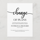 Änderung von Plänen verschoben stornierte Hochzeit Postkarte (Vorderseite)
