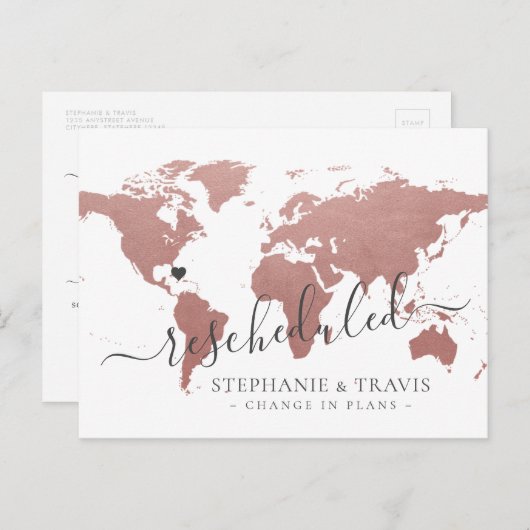 Änderung von Plänen Zurückgestellte Hochzeit in Ur Ankündigungspostkarte (Vorne/Hinten)