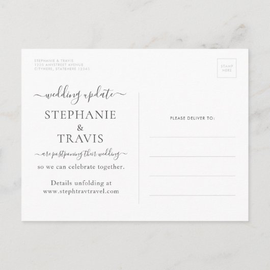 Änderung von Plänen Zurückgestellte Hochzeit in Ur Ankündigungspostkarte (Rückseite)