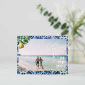 ÄnderungDas Datum Hochzeitlemonen Foto Sommer Ankündigungspostkarte (Stehend Vorderseite)