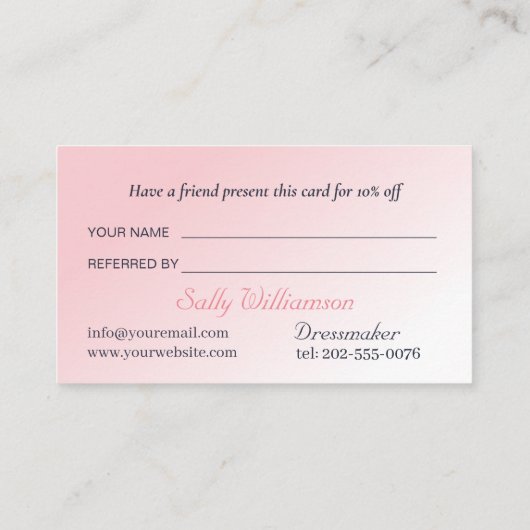 Änderungen an der Kleidung rosa Empfehlungskarte (Rückseite)