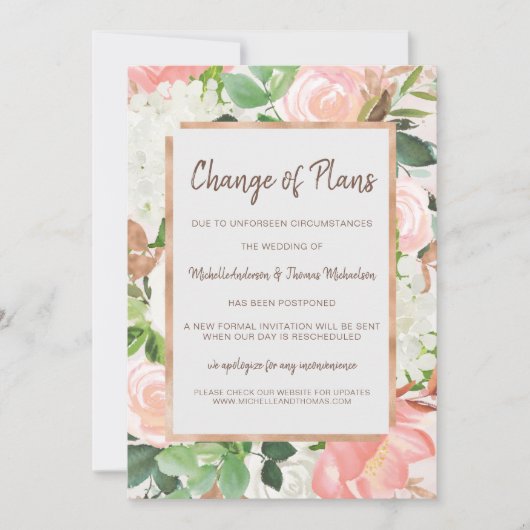 Änderungspläne Hochzeitswasser Farbe Gold Blumenro Save The Date (Vorderseite)