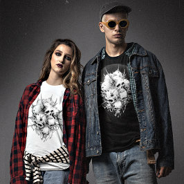 Andeutung des Todes verschmolzene Dämonenschädel D T-Shirt