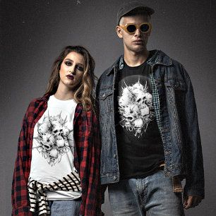 Andeutung des Todes verschmolzene Dämonenschädel D T-Shirt