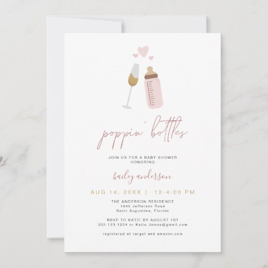 ANDI Pink Poppin Flaschen Boy Baby Dusche Einladung (Vorderseite)