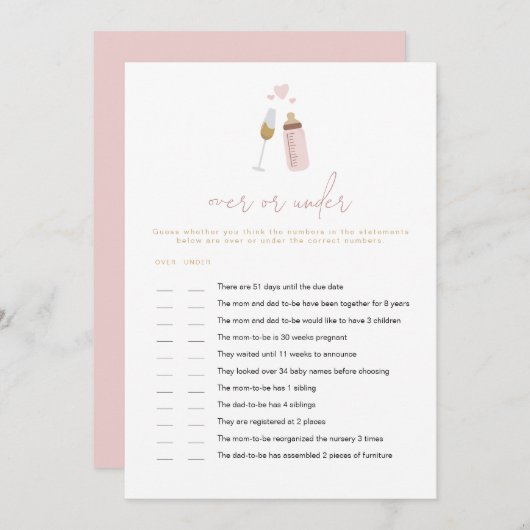 ANDI Pink Poppin Flaschen über oder unter dem Kind Einladung (Vorne/Hinten)