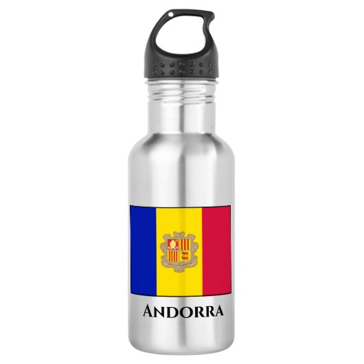 Andorra-Flagge Edelstahlflasche (Vorderseite)