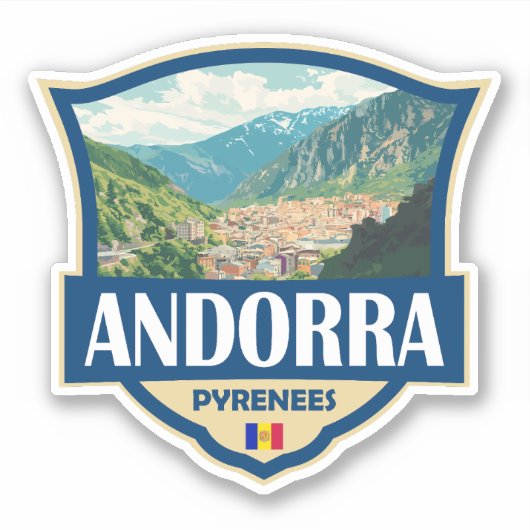 Andorra Illustration Retro-Abzeichen Aufkleber (Vorderseite)