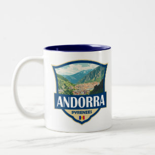Andorra Illustration Retro-Abzeichen Zweifarbige Tasse