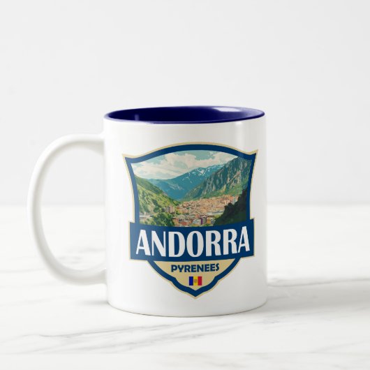 Andorra Illustration Retro-Abzeichen Zweifarbige Tasse (Links)