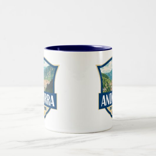 Andorra Illustration Retro-Abzeichen Zweifarbige Tasse (Mittel)