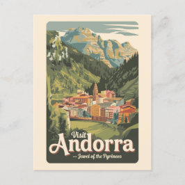 Andorra Illustration Travel Art Vintag Postkarte