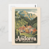 Andorra Illustration Travel Art Vintag Postkarte (Vorne/Hinten)