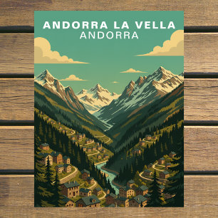 Andorra la Vella, Andorra Retro Alpendorf Postkarte