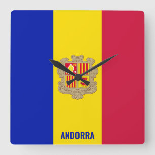 Andorra National Flag Patriotic Quadratische Wanduhr