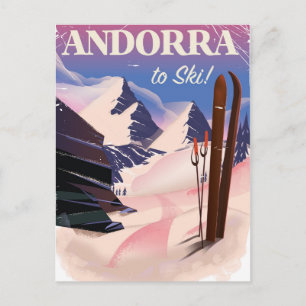 Andorra Vintag Ski Poster Postkarte