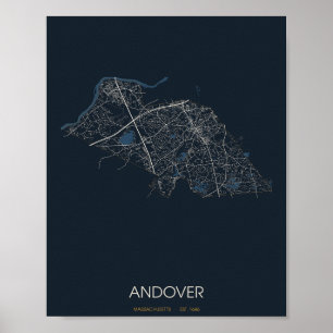 Andover Massachusetts Straßenkarte Poster (Nacht)