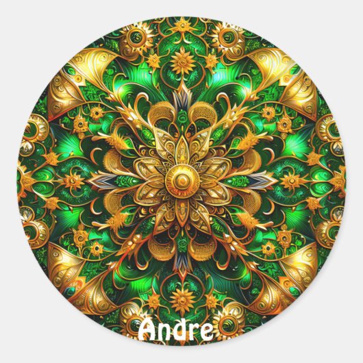 ANDRE ~ Shiny Green und Gold Christmas ~ Runder Aufkleber (Vorderseite)